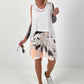Leinen Short mit Batik Muster - weiss-neonorange-dunkelbraun