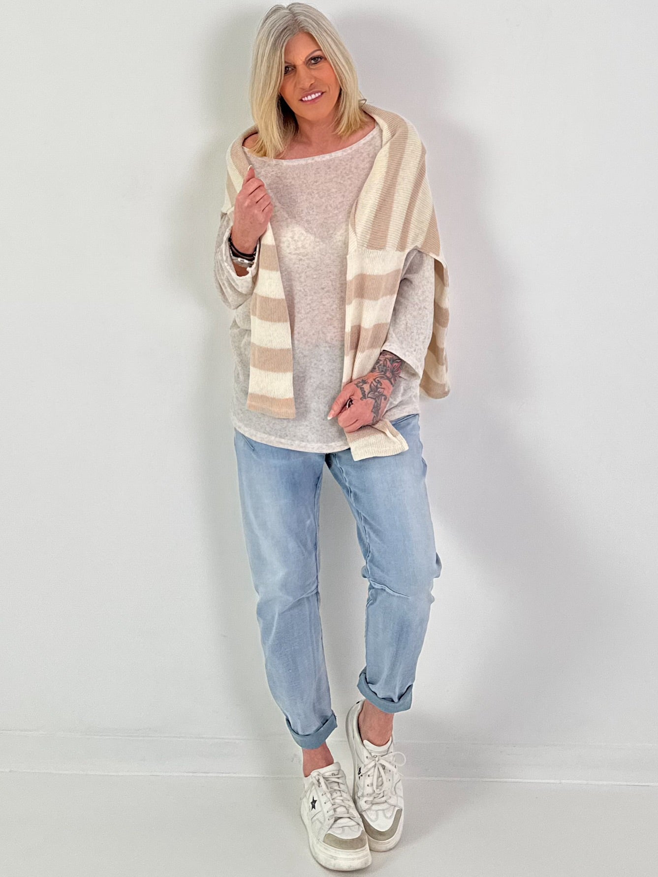 Pulli mit Streifen - beige-taupe