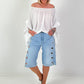 Jeansshort mit silbernen Ösen - denim