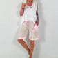 Leinen Short mit Batik Muster - weiss-neonpink-beige