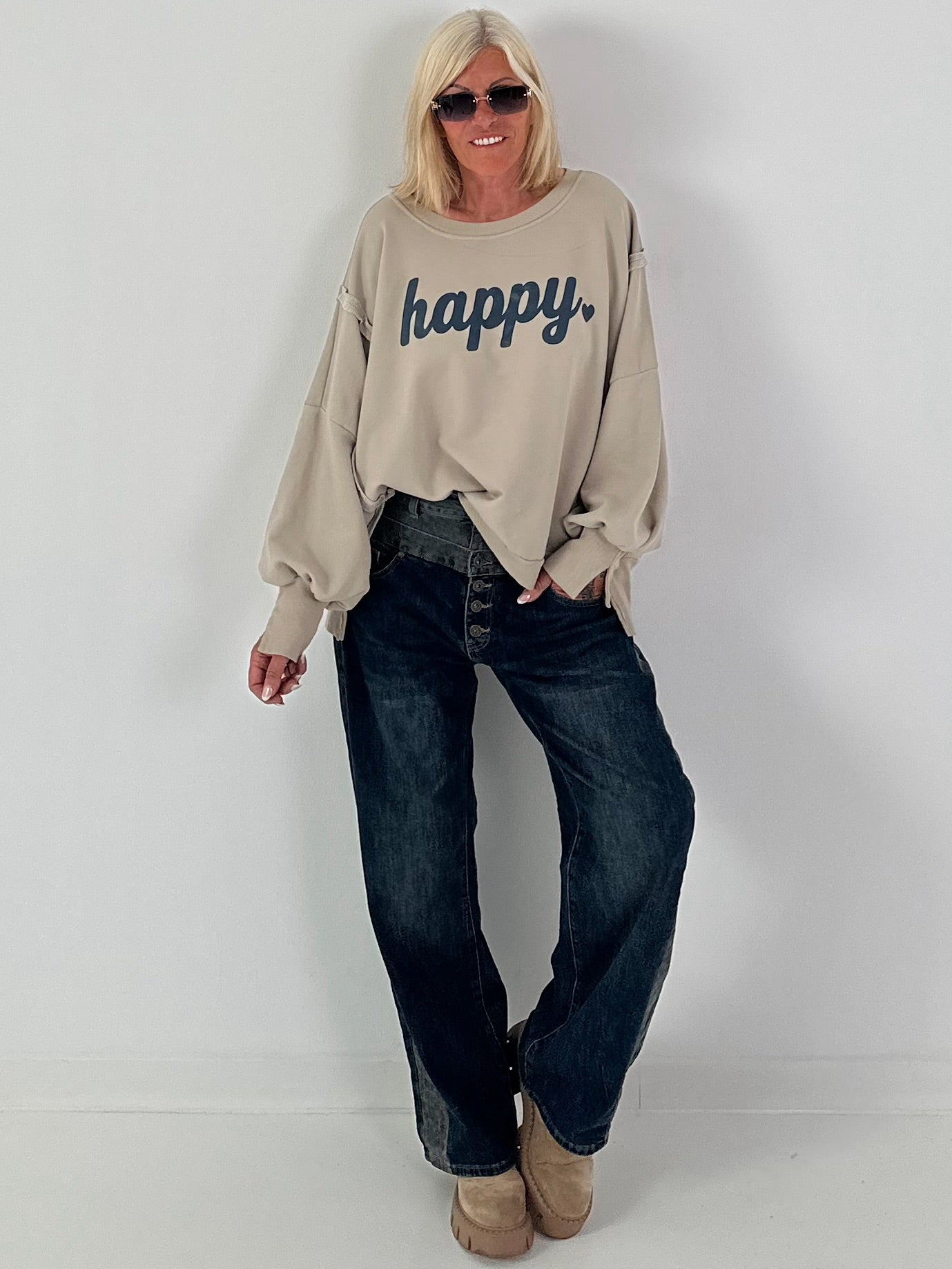 Sweatshirt mit happy Print - mude