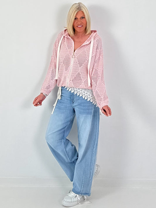 Häkeljacke mit Kapuze - rosa