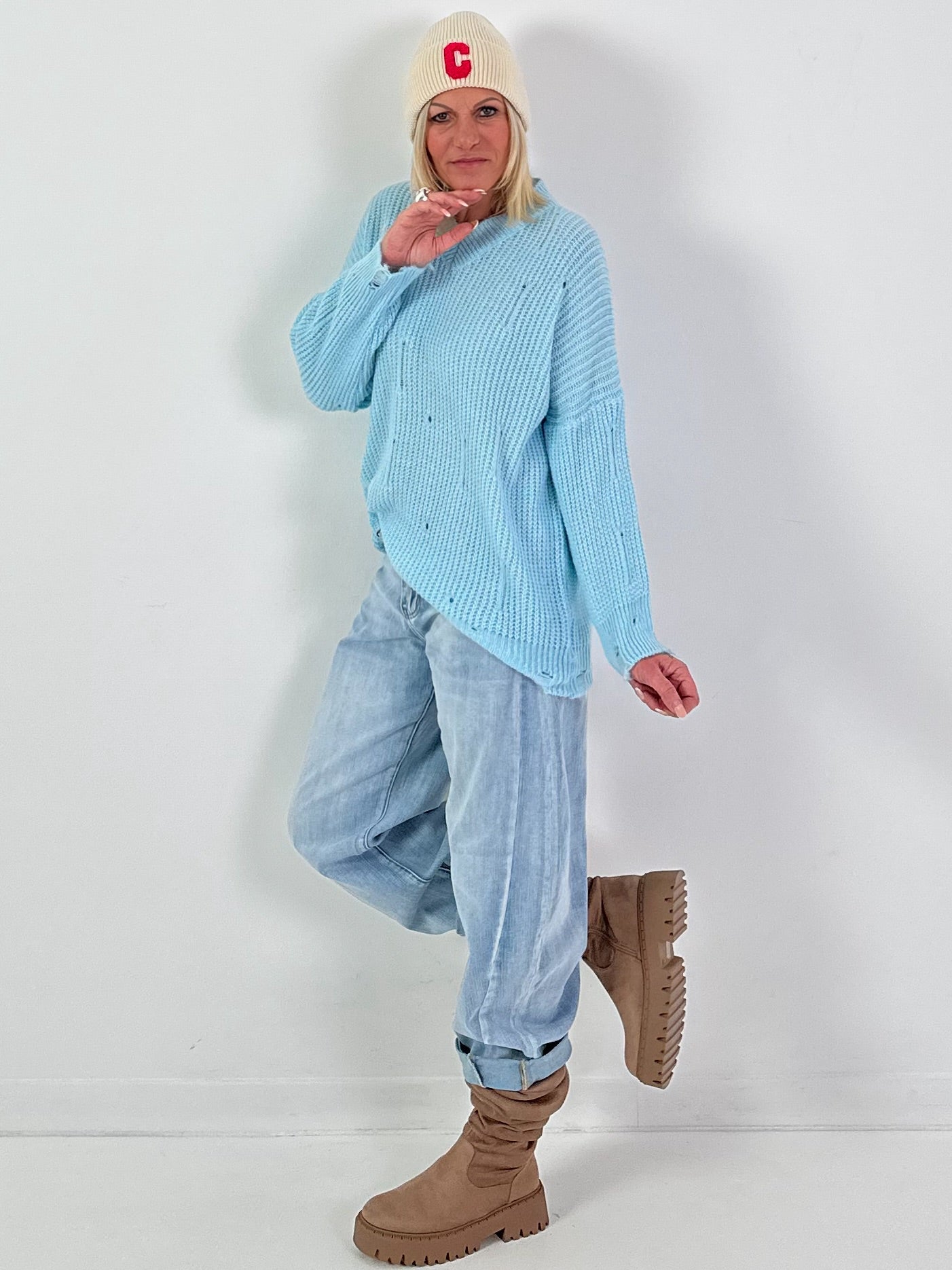 Trui model "Raw Rib" - ijsblauw
