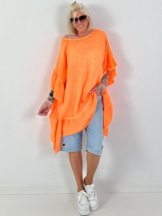 Tunic/dress with crocheted back - neon orange