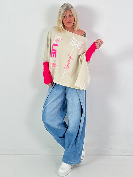 Oversized Sweatshirt Modell "Be Yourself" - beige