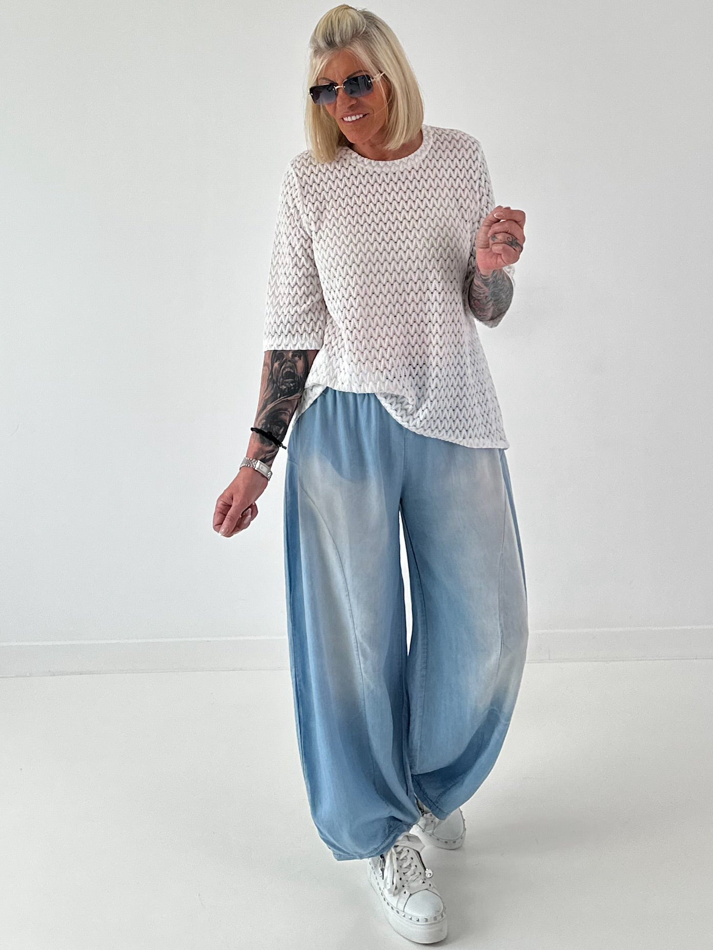 Leichte Ballon Jeans Hose  - hellbau