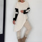 Asymmetrischer Sweater mit Kreuz- und Lederoptik-Details - creme