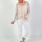 Silk tunic with crochet neckline - beige