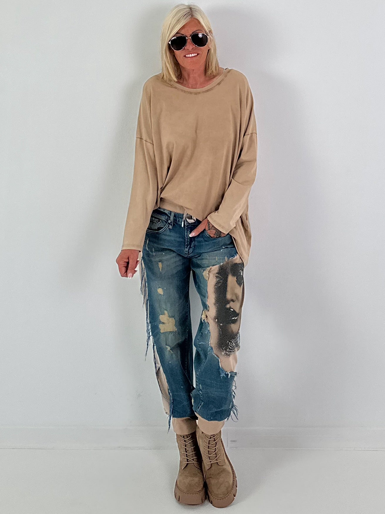 Oversized Shirt stone washed - camel (lieferbar ab ca.14.08.26)