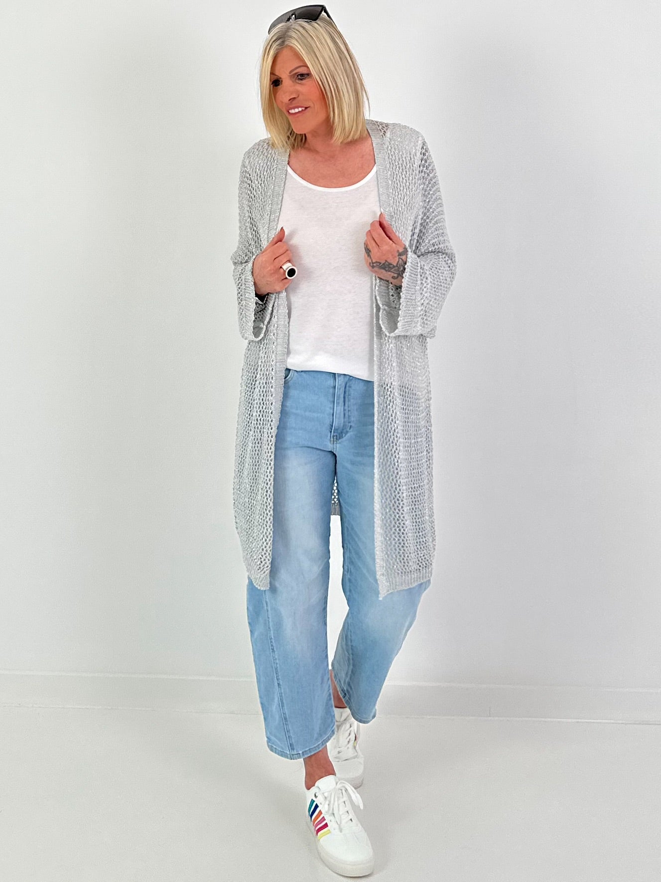 Crochet jacket with Lurex - grey