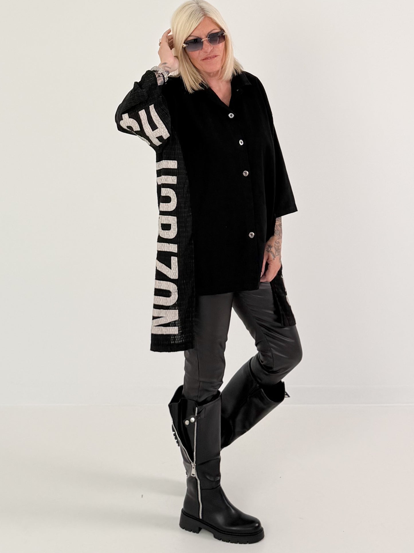 Shirt jacket in a denim look - black