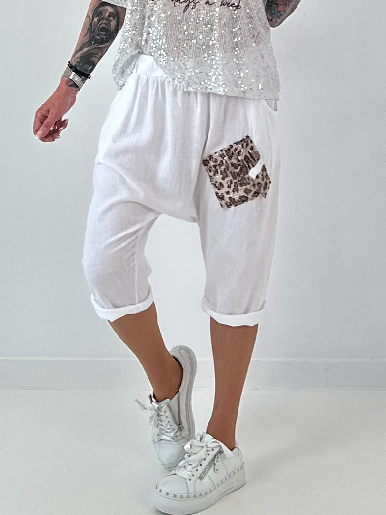 Short linen baggy dress with overlay and sequin details - khaki