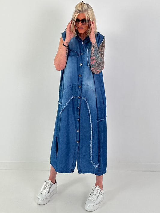 Hooded denim dress - dark blue