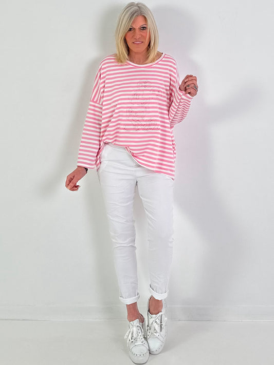 Shirtmodel "Cartoon Stripe" - roze-wit