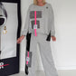 Casual two-piece set with faux leather and corduroy details - light grey