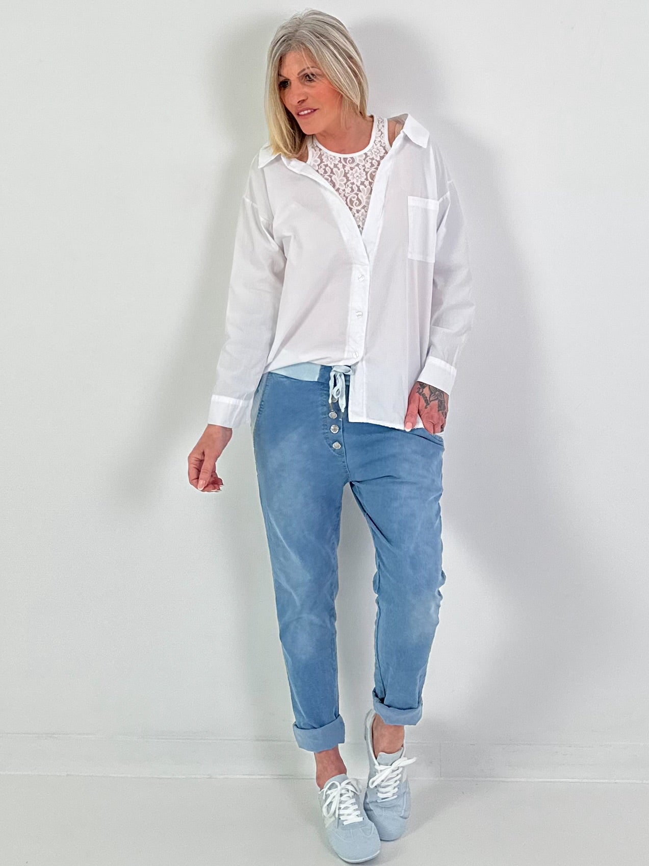 Bluse mit Spitzentop - weiss