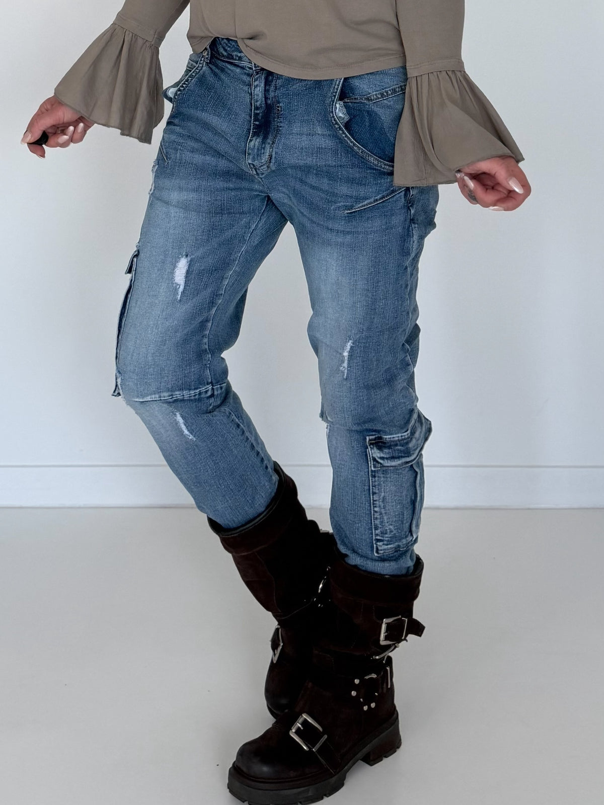 Cargo-Jeans im Used-Look - denim