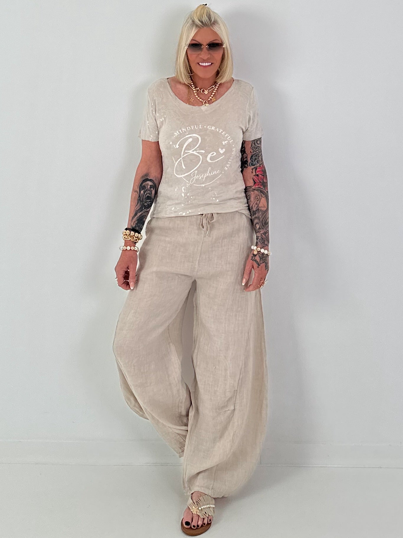 Balloon Linen Trousers - beige