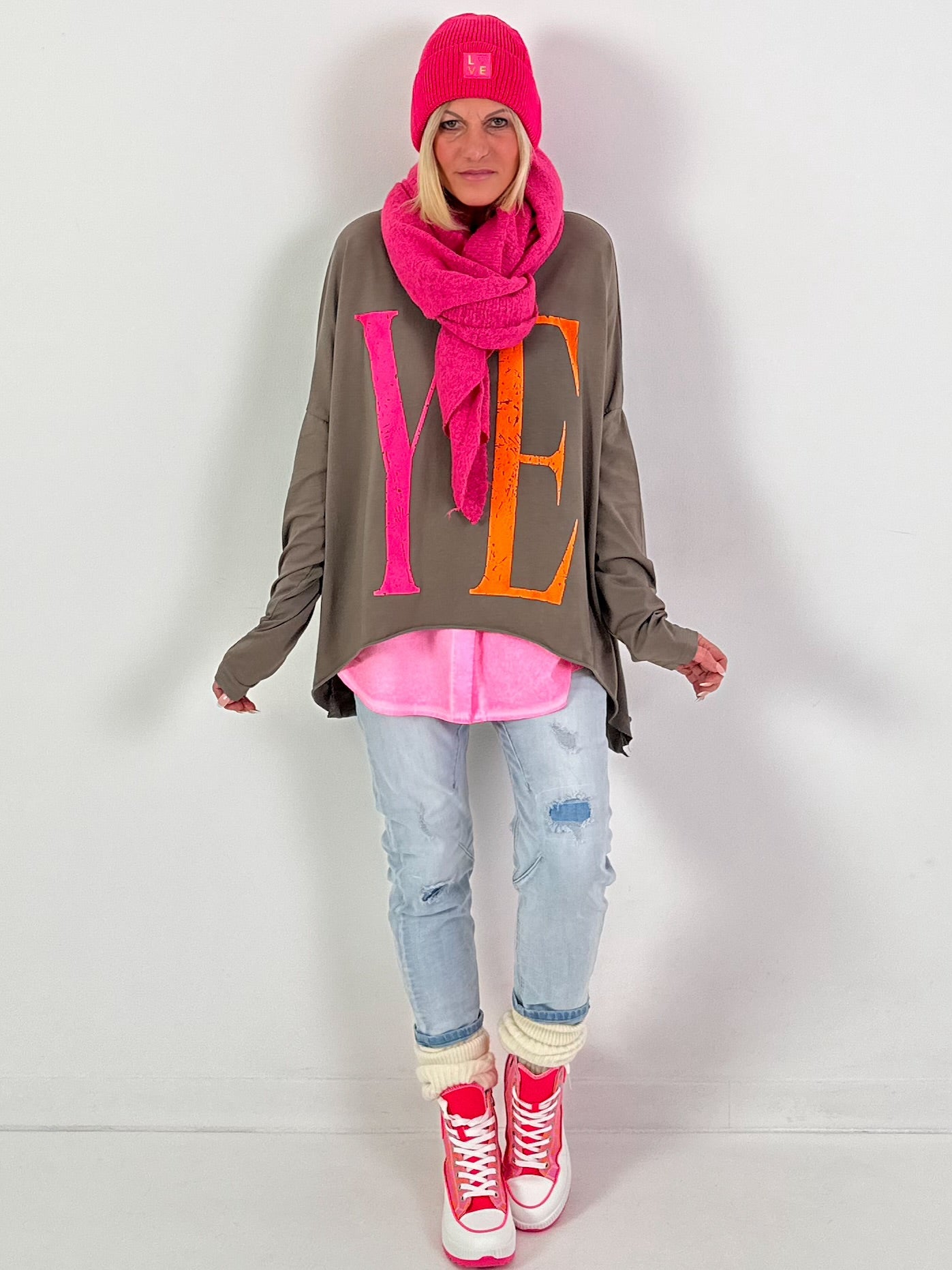 Oversized shirt model "YEAH" - taupe