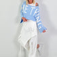 Cropped sweater model "Something" - lichtblauw-wit