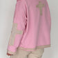 Oversized Sweater mit Strasskreuz - rosa-beige