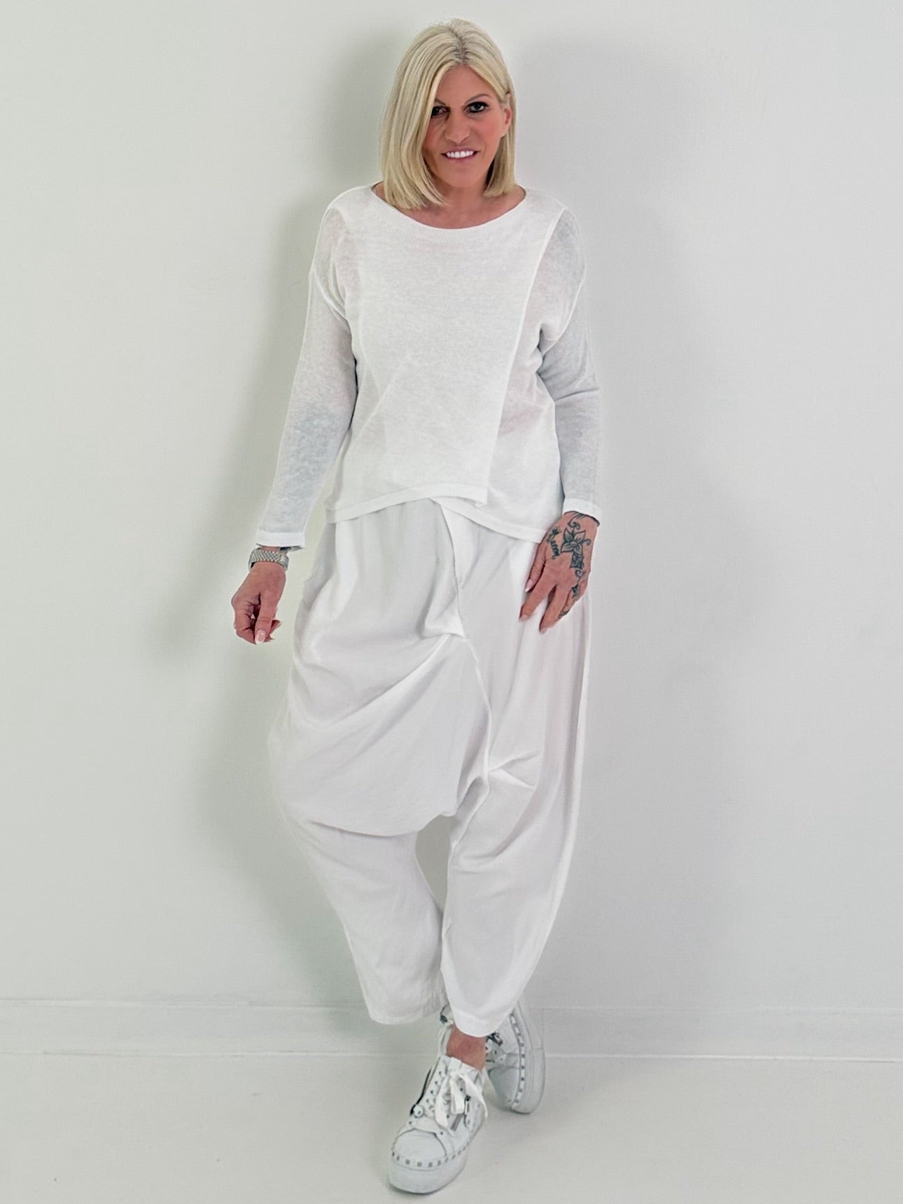 Leichter Feinstrick Pulli im Layer-Look - weiss