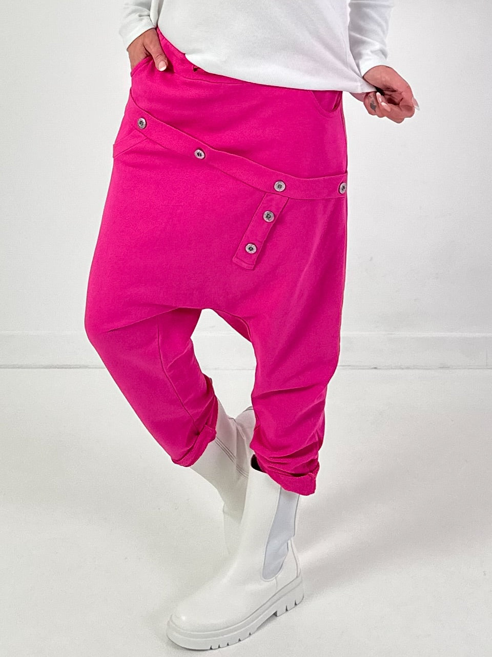 Baggy Hose Modell "Button-Belt" - pink