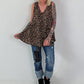 Plissee Long Top mit Leo-Print - camel-mehrfarbig