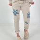 Trousers with denim and sequin details - beige