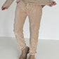 Hose in Knit-Look mit elastischem Bund - beige
