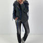 Cuddly Cardigan with Oversized Fur Collar - Anthracite