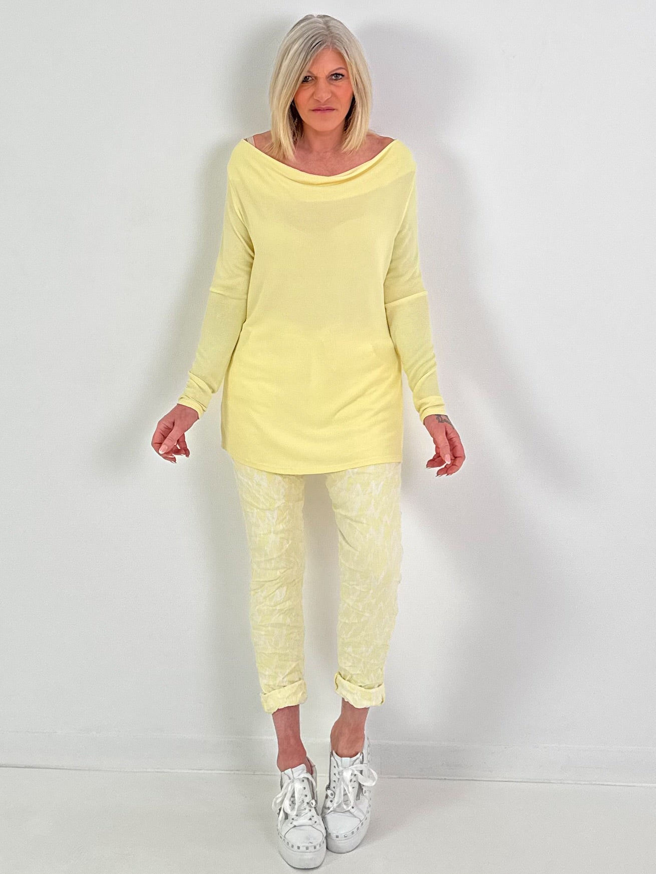 Shirt with waterfall neckline - yellow