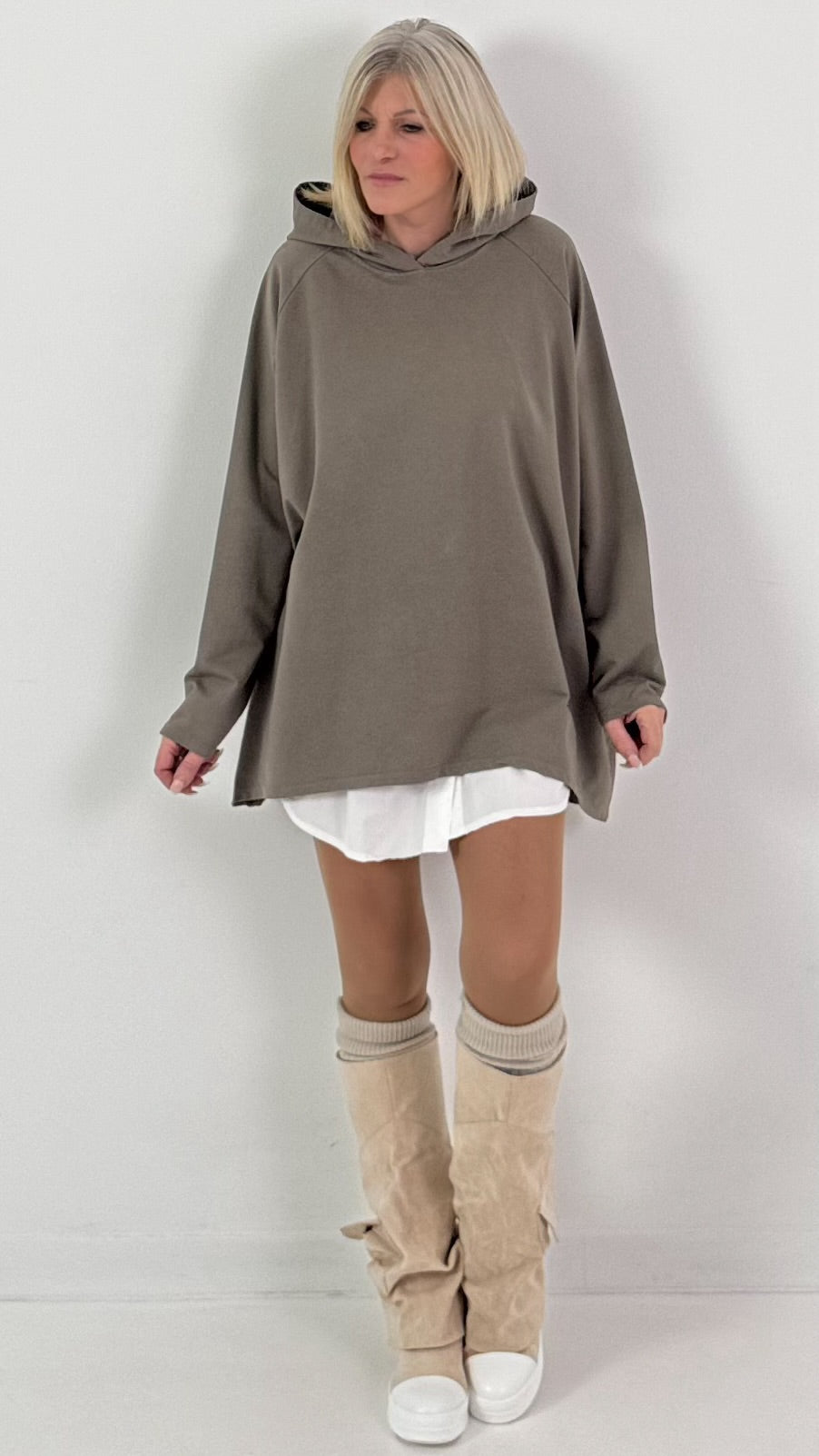 Hoodie model "Neon Icon Clash" - taupe