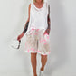 Leinen Short mit Batik Muster - weiss-neonpink-beige