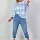 Sweater met ruitpatroon - lichtblauw-wit