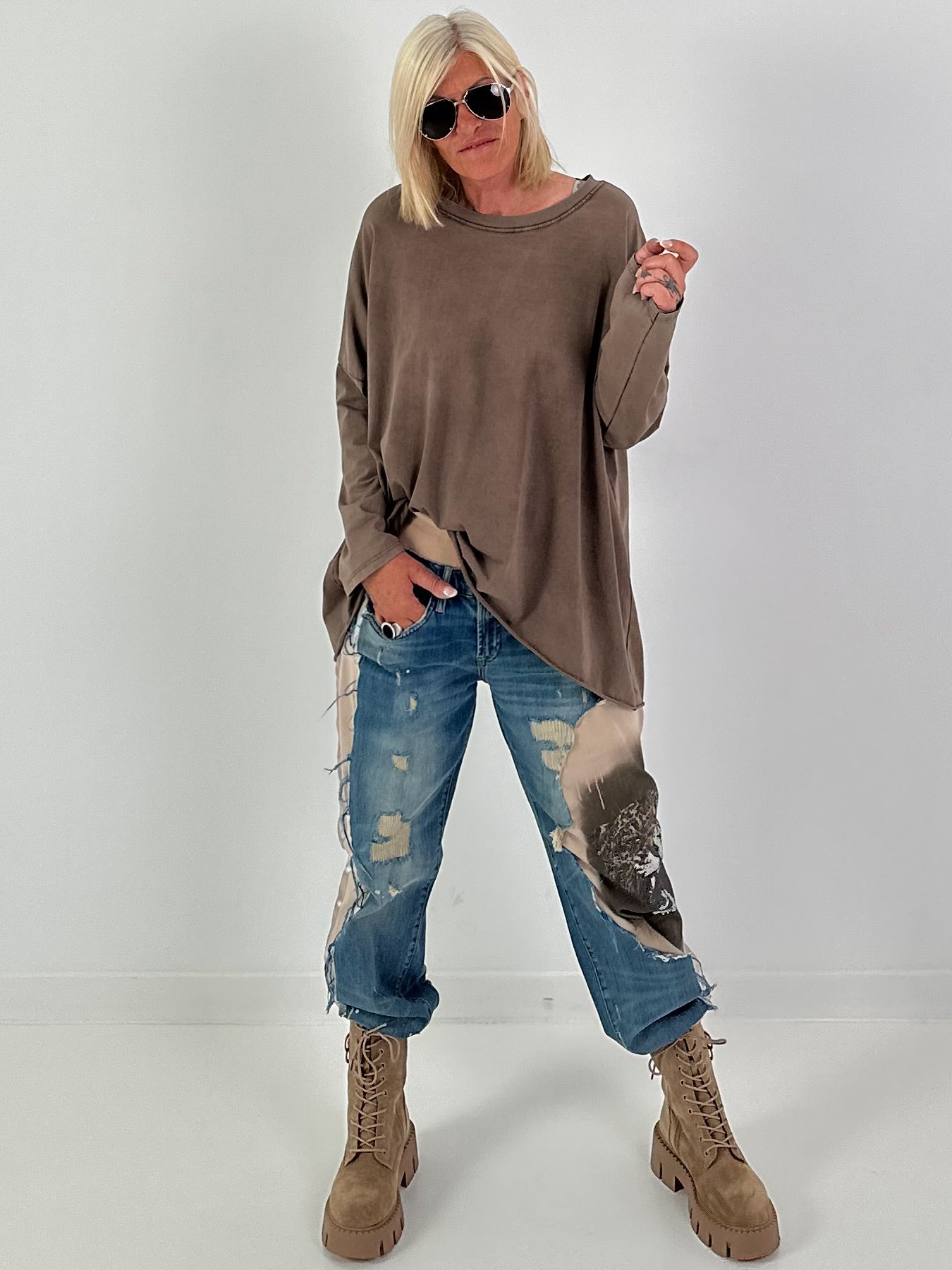 Oversized Shirt stone washed - schoko
