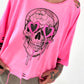 Oversized Shirt mit Cut Outs und Skull - neonpink
