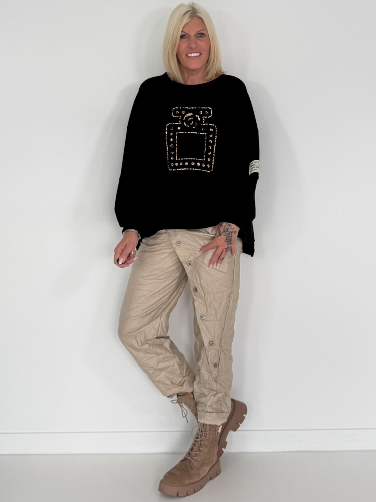 Sweater mit 3D-Print - schwarz-leo