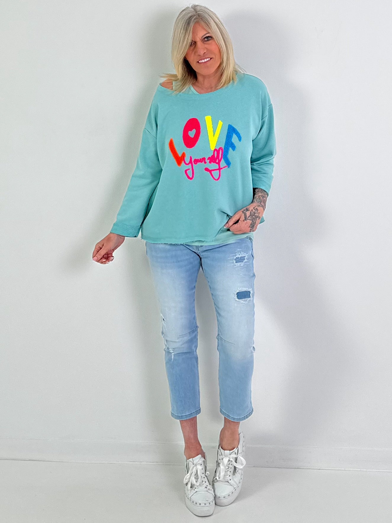 Sweater model "Love yourself" - watergreen