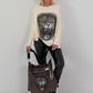 Stylische Tasche in Used-Jeansoptik und Strassmotiv Leopard - mokka