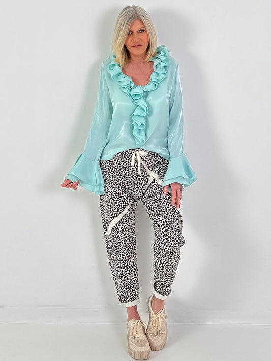 Bluse mit Volants - watergreen