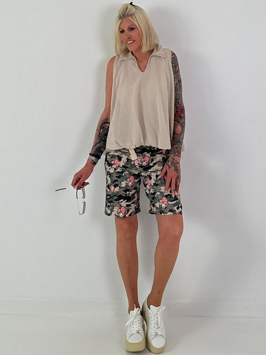 Ballon Blusen Top mit V-Neck - beige