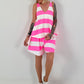 Two-piece with block stripes - white-neon pink