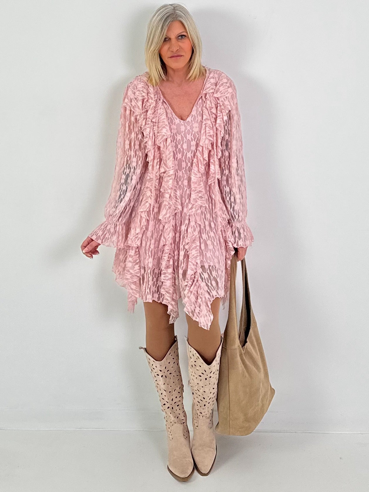 Kleid/Tunika aus Spitze - rosa