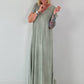 Maxi Kleid mit fransigen Abschlüssen - salbei