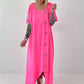 T-Shirt Kleid mit Ösen -neonpink