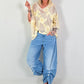 Mesh shirt with 3D fabric flowers - beige