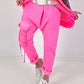 Baggy Hose mit aufgesetzter Cargo Tasche - neonpink