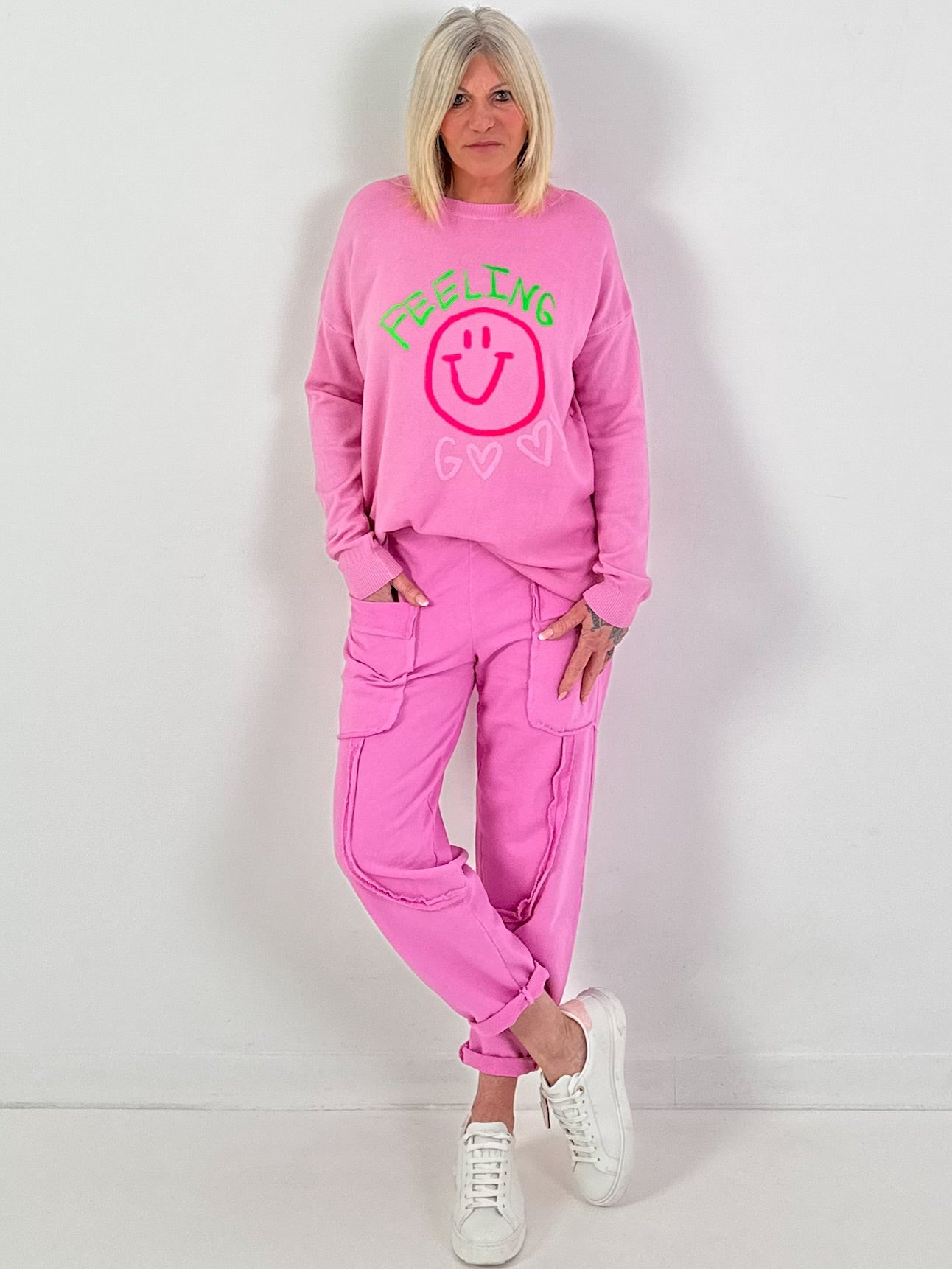 Strickpullover Modell "Feeling Good Vibes" - candy