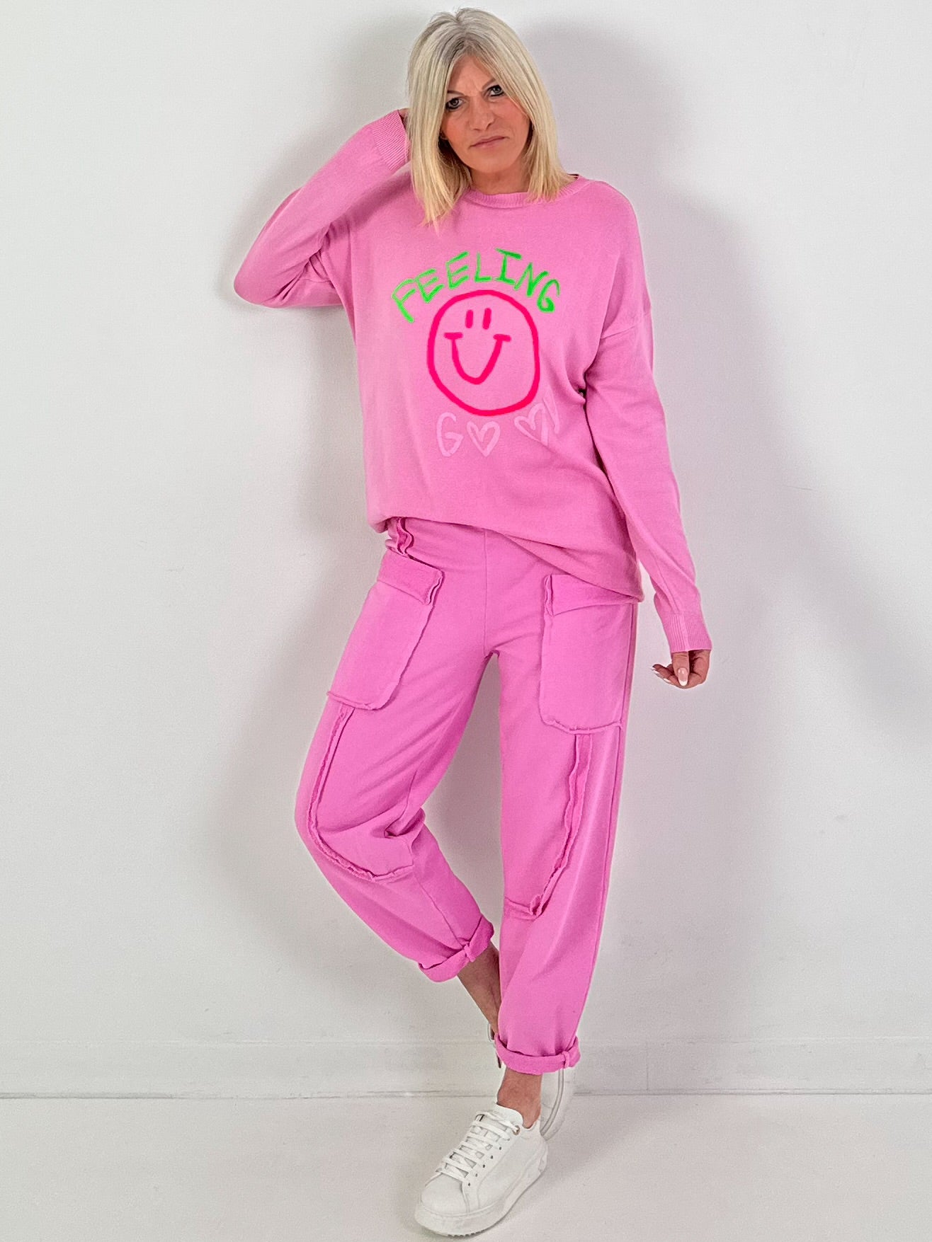 Strickpullover Modell "Feeling Good Vibes" - candy